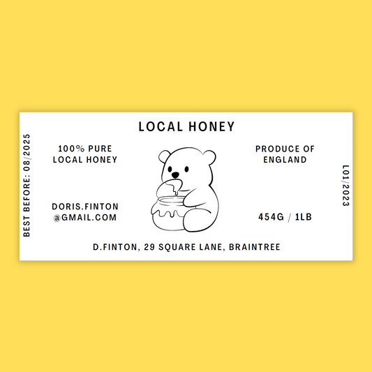 The Honey Bear - 12oz Jar Label 100 Labels