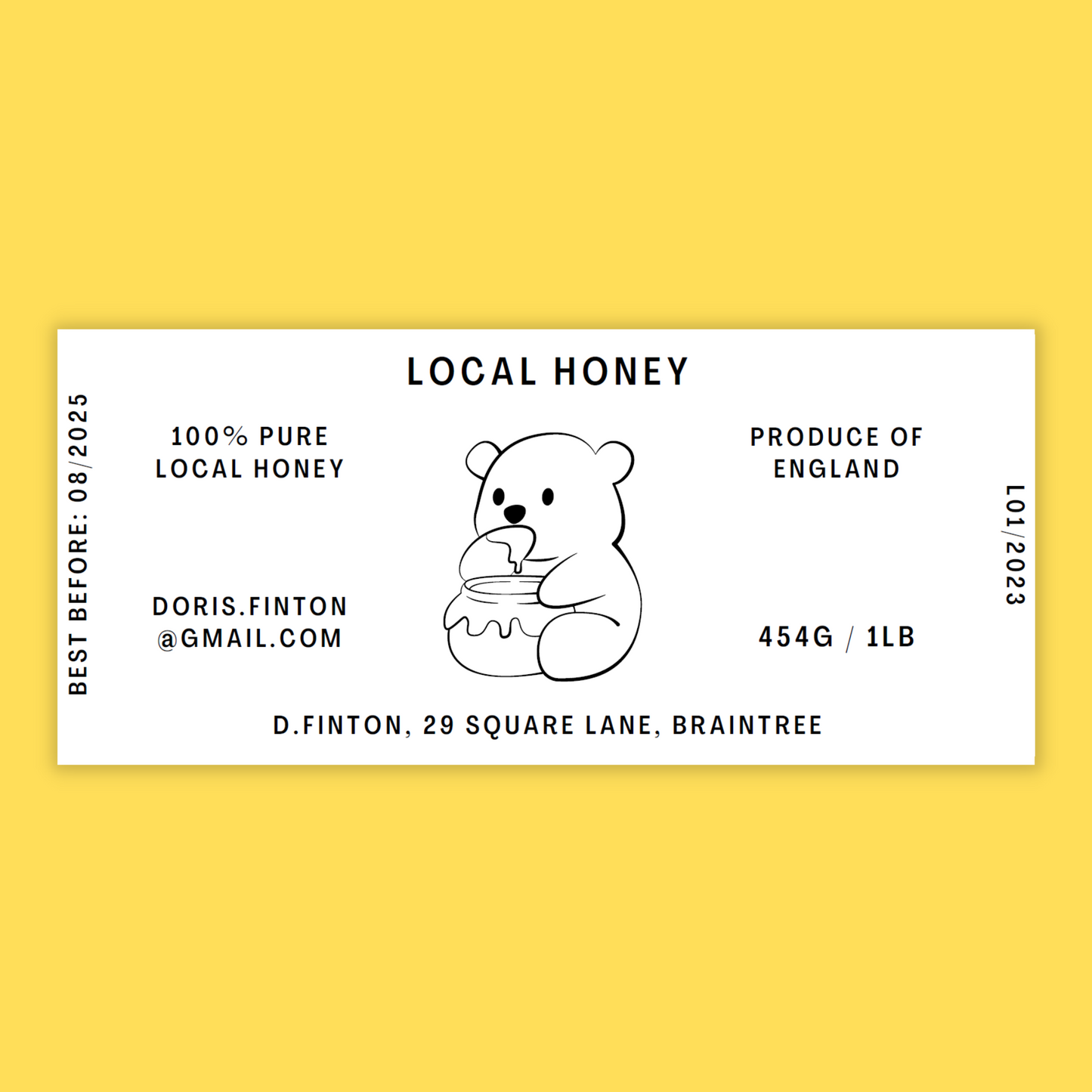 The Honey Bear - 8oz Jar Label 100 Labels