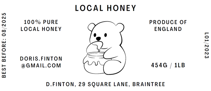 The Honey Bear - 1lb Jar Label 100 Labels