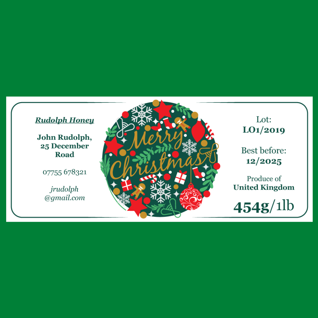 Merry Christmas - 1lb Jar Label (100 labels) [Honey/Jam/Preserves]