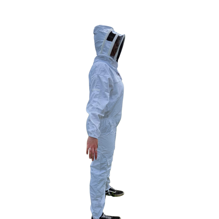 Poly Cotton Suit with Fencing Veil- White