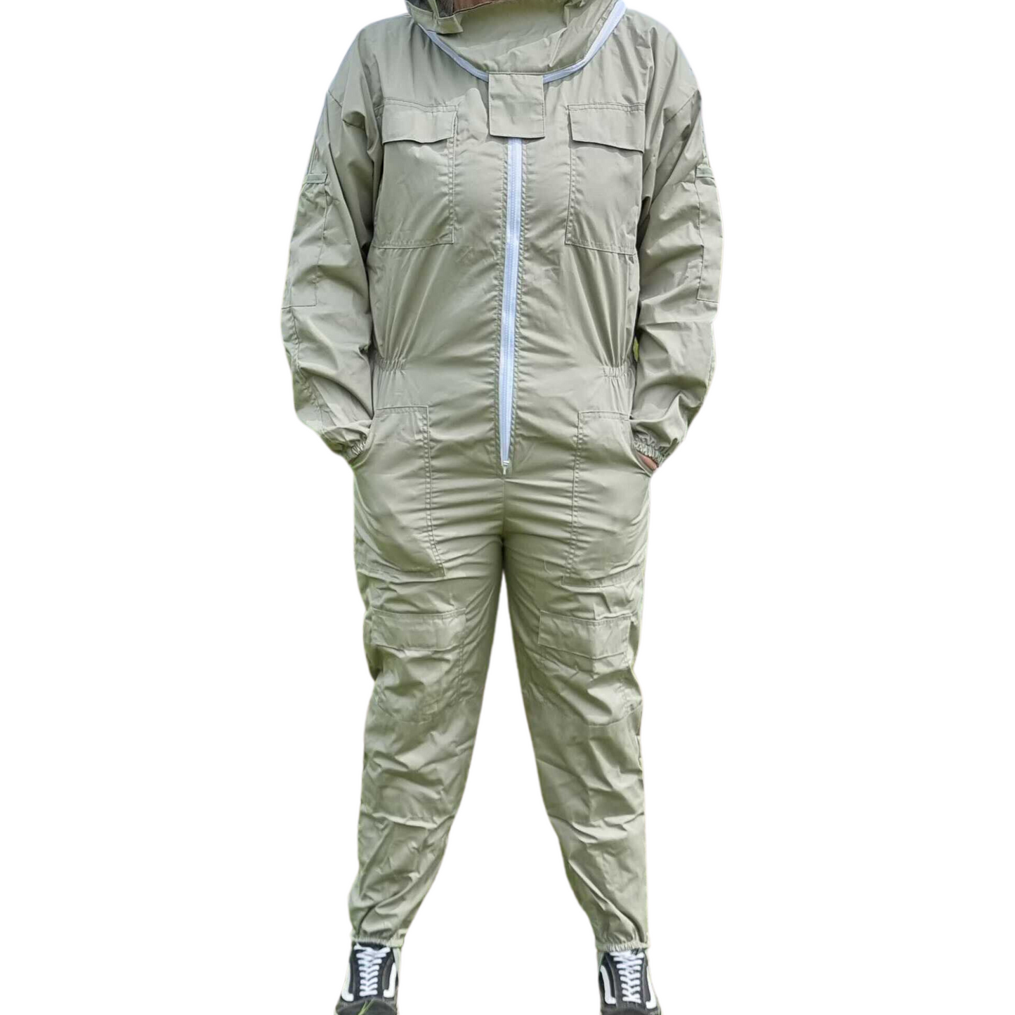 Poly Cotton Suit with Fencing Veil - Olive