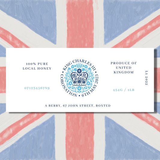 King Charles Coronation Blue- 1lb Jar Label (100 labels)