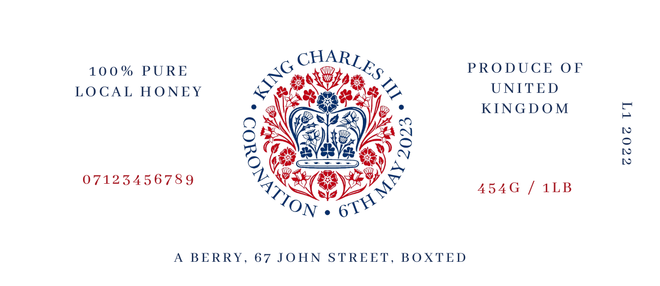 King Charles Coronation Red - 1lb Jar Label (100 labels)
