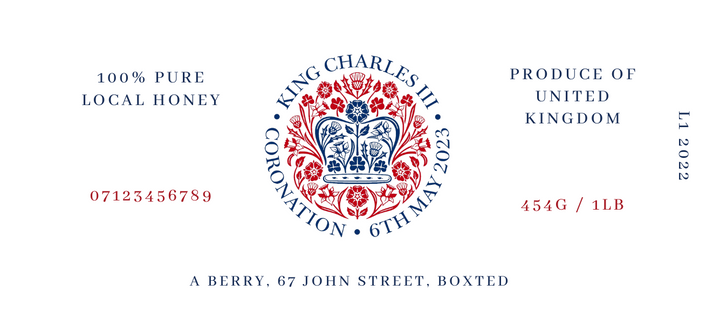 King Charles Coronation Red - 1lb Jar Label (100 labels)