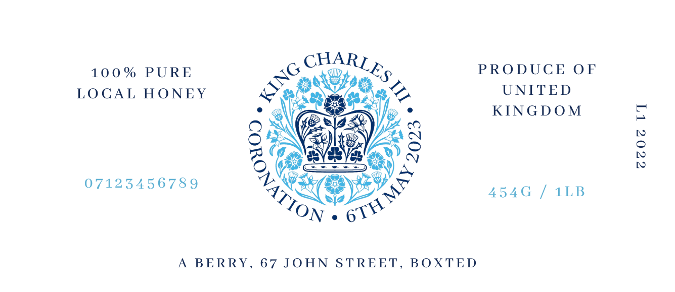 King Charles Coronation Blue- 1lb Jar Label (100 labels)