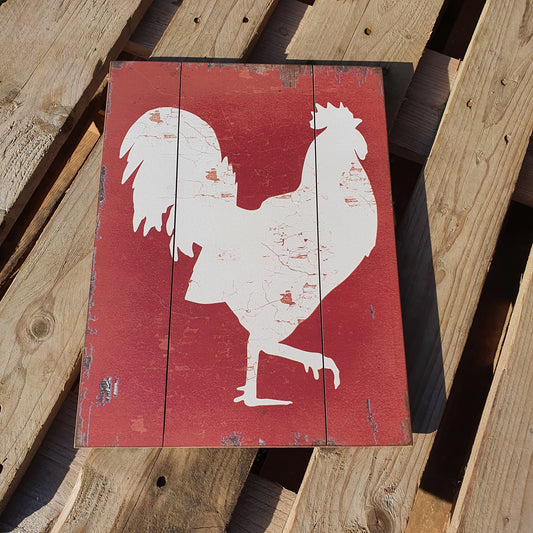 White Rooster Sign - Wood