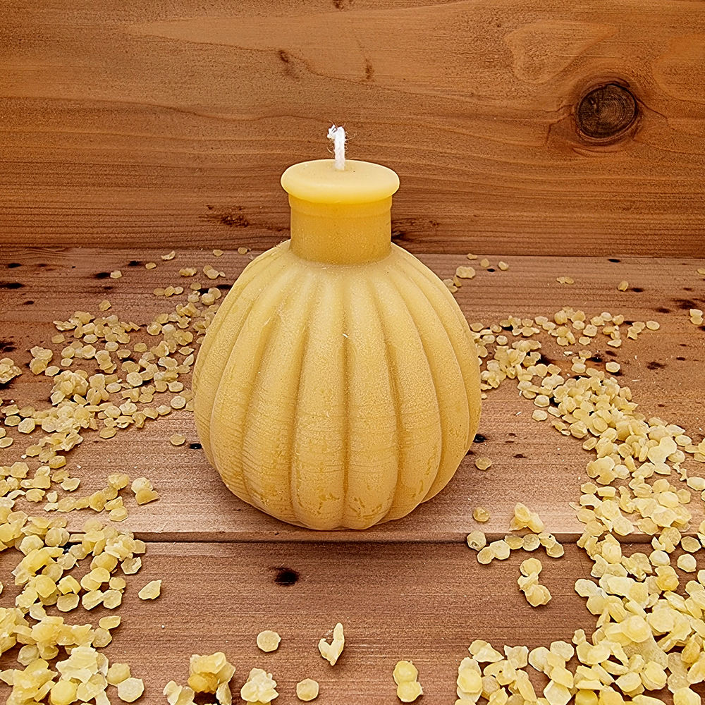 Round Reeded Perfume Bottle Pure Beeswax Candle