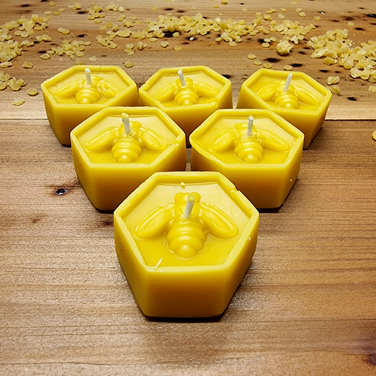 Hex Bee/Cell Tea Lights Pure Beeswax Candles - Set Of 6