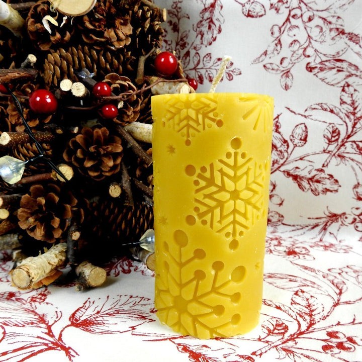 Snowflake Cylinder Beeswax Candle