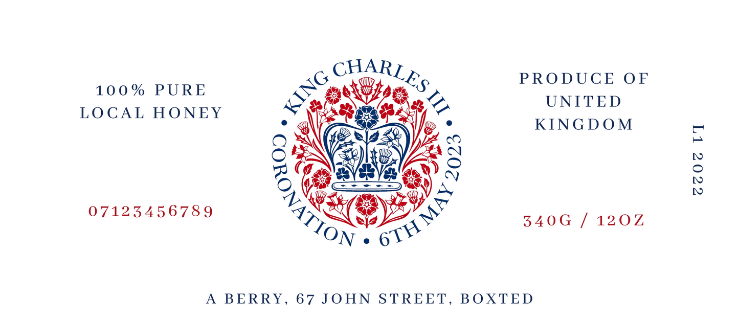 King Charles Coronation Red - 12oz Jar Label (100 labels)