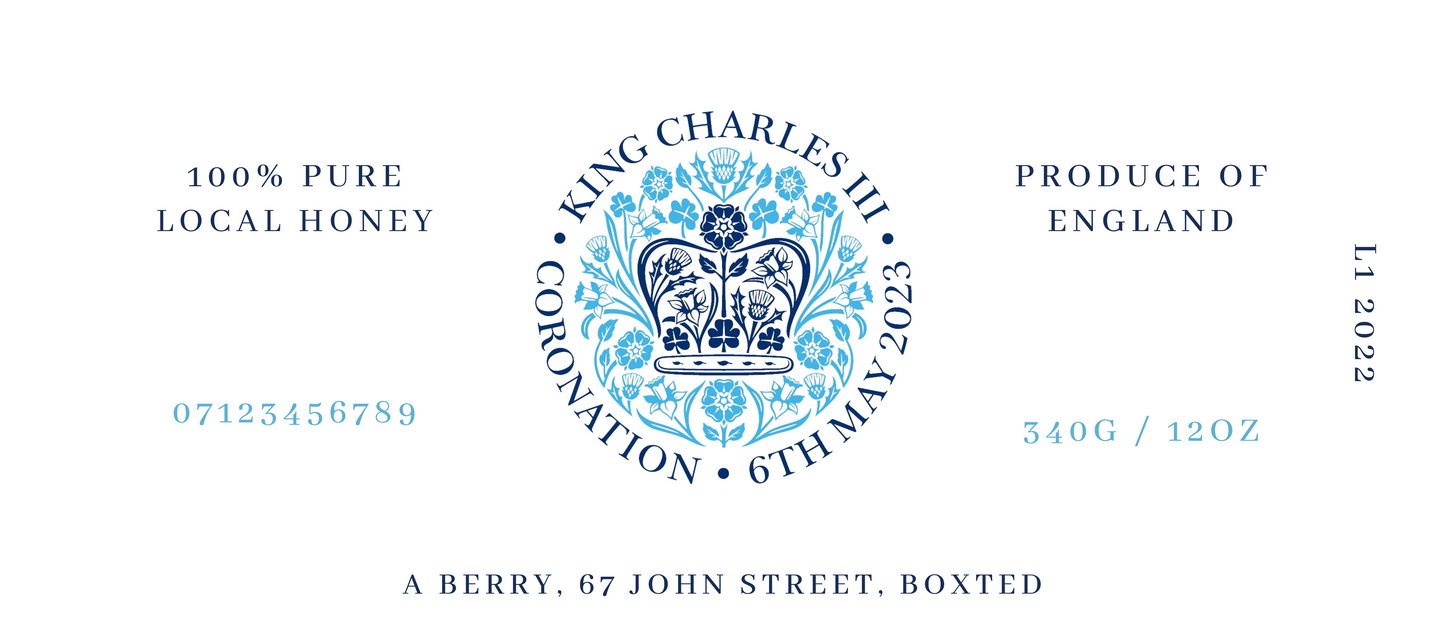 King Charles Coronation Blue - 12oz Jar Label (100 labels)