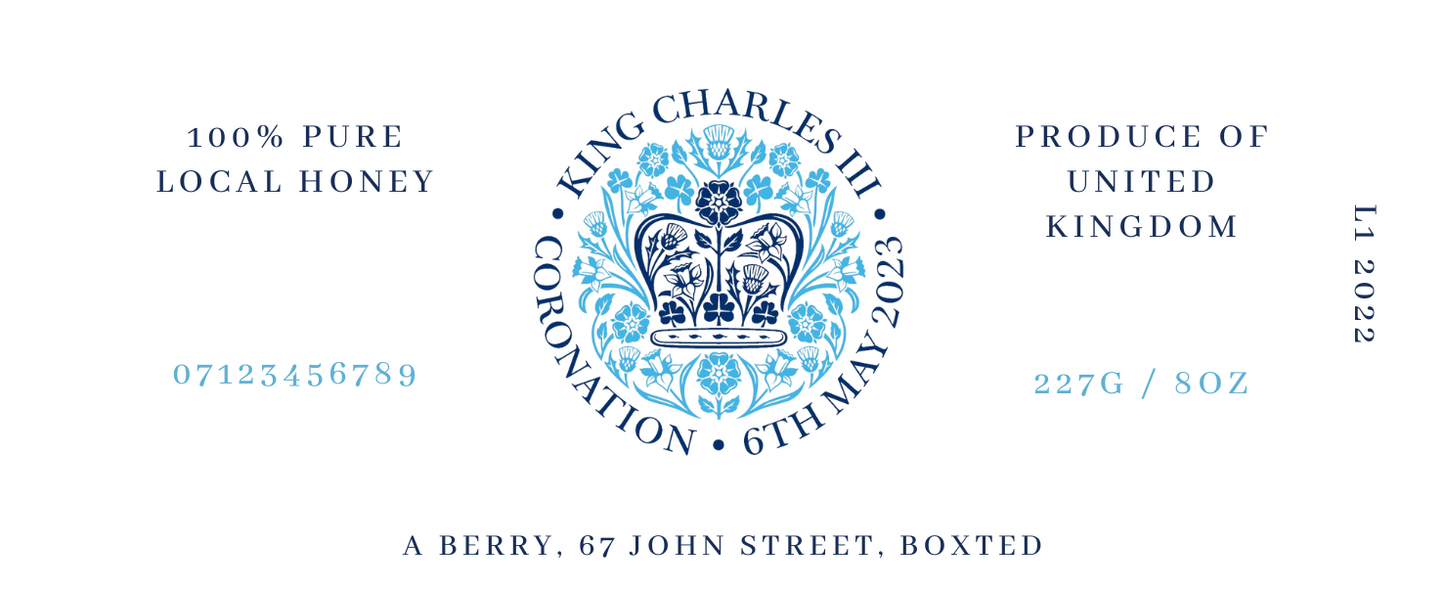 King Charles Coronation Blue - 8oz Jar Label (100 labels)