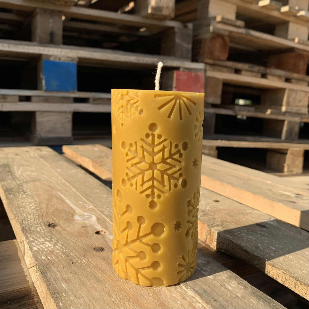 Snowflake Cylinder Beeswax Candle