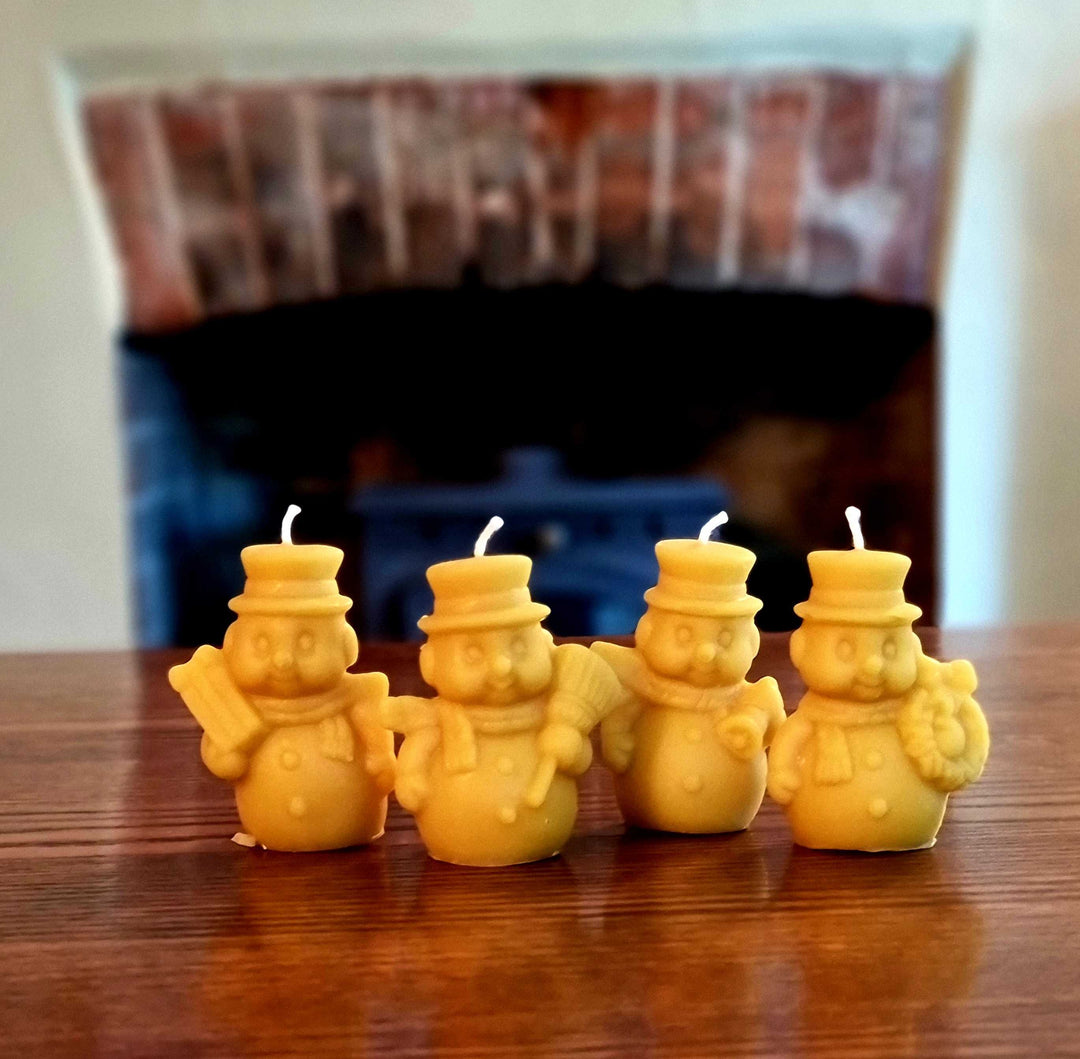 Pure Beeswax Snowman Candles  - Set Of 4